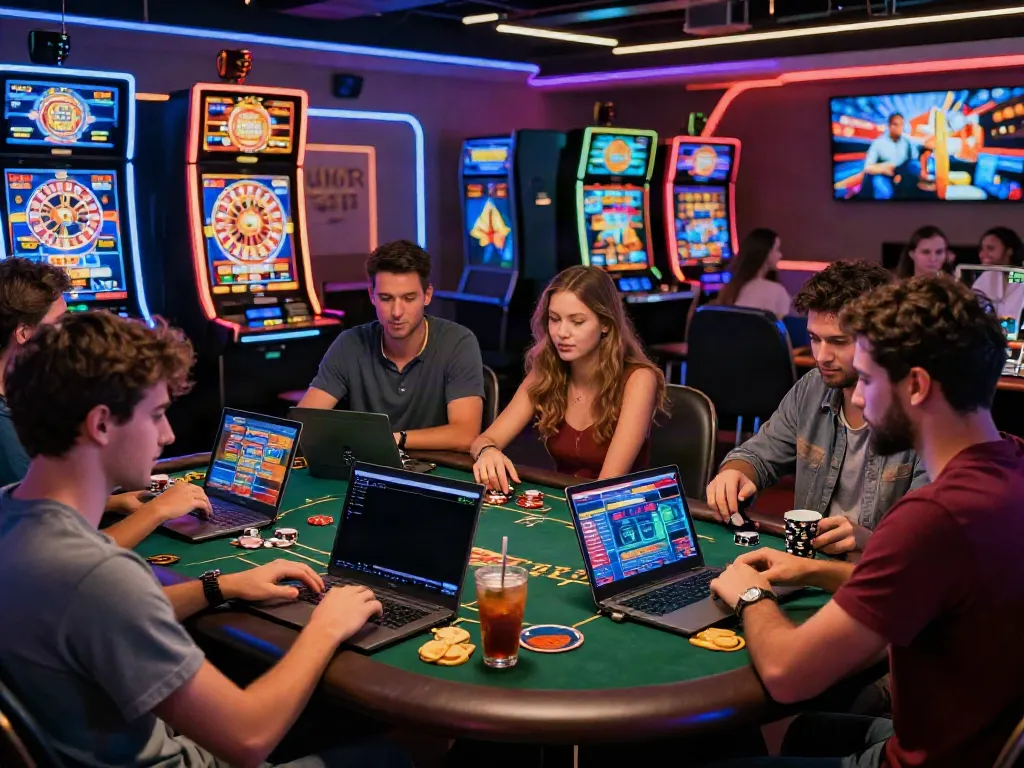 Des joueurs profitant de bonus sans dépôt casino dans un environnement dynamique et coloré.