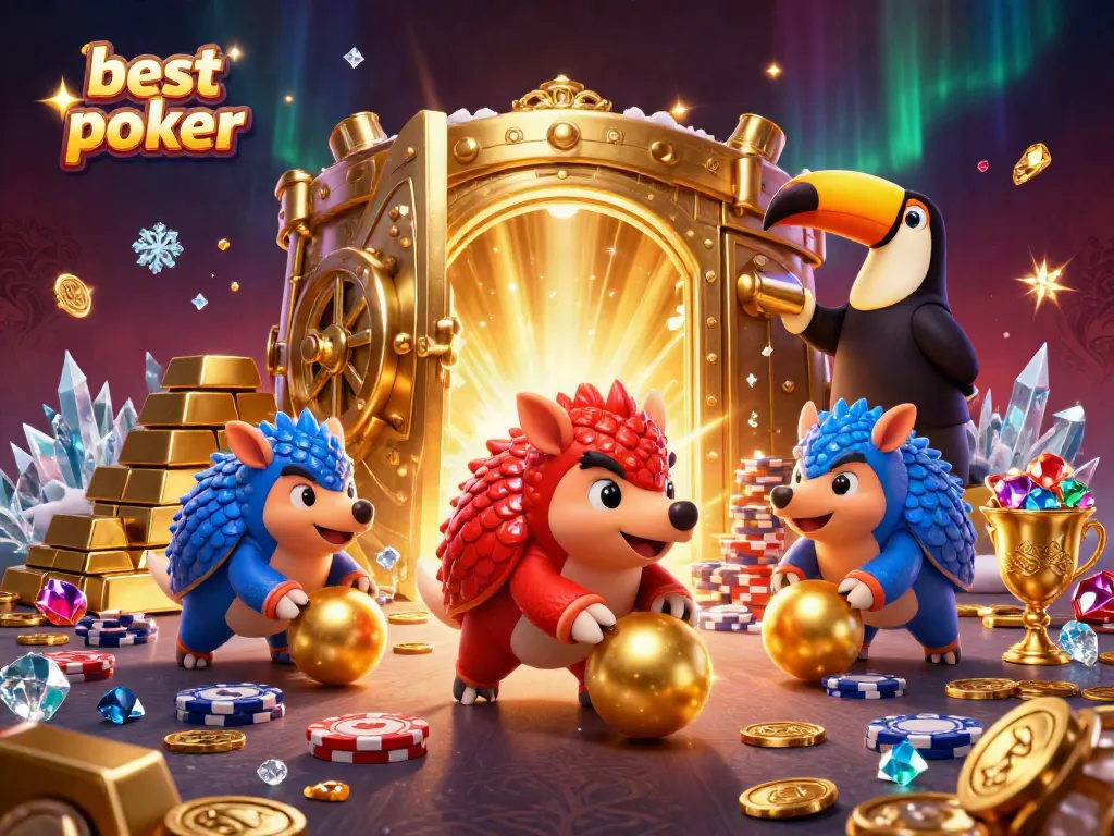 Experience the best video poker with animated pangolins competing amidst gold and gems.