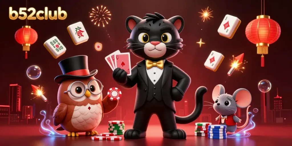 Engage in thrilling gameplay with b52club featuring stylish characters and casino elements.