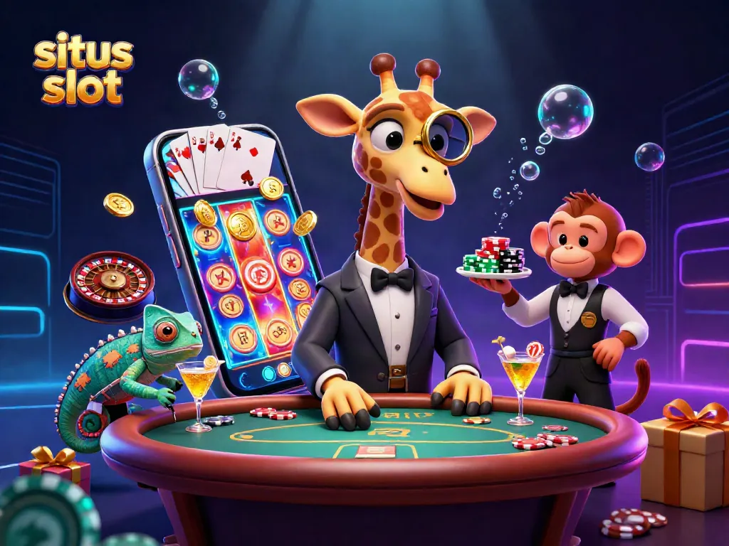 Experience situs slot excitement with vibrant characters and dynamic game elements in a thrilling casino scene.