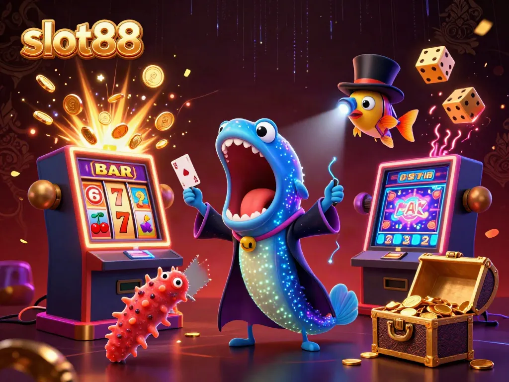 Experience the magic of slot88 with vibrant characters and dynamic jackpot elements in this 3D illustration.
